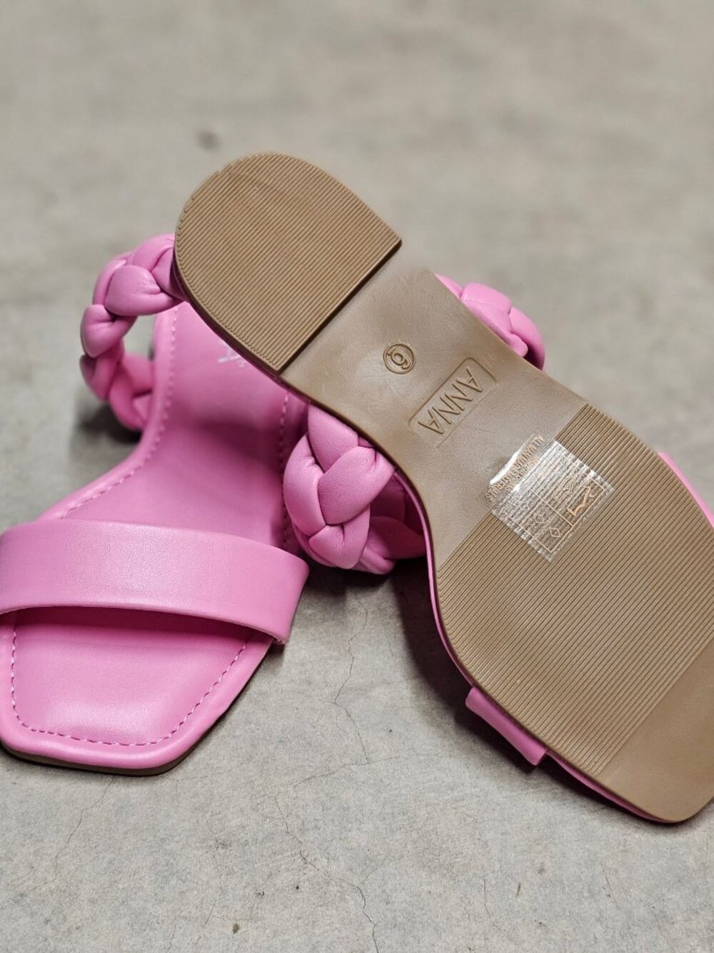 Braided Strap Pink Flat Sandals For Women Comfortable Square Toe Slip-On Design - Picture 11 of 11